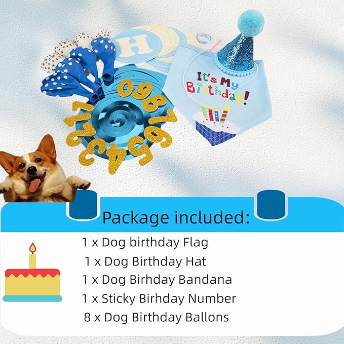 Pet Birthday Party Set,Dogs Bandana and Dog Birthday Hat with Star Pattern Design, Adjustable Sequin Bow tie Accessories, Blue Birthday Boy Scarf (Dark Blue)