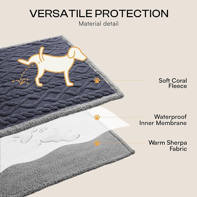 Luciphia Waterproof Pet Blanket, Liquid Pee Proof Dog Blankets for Sofa Bed Couch, Reversible Sherpa Fleece Furniture Protector Cover for Small Medium Large Dogs Cats,Dark Grey Small（40" x 28"）