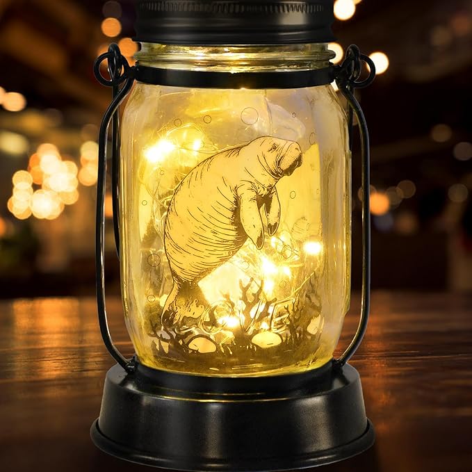 kyoryuger Manatee Gifts for Women/Men Manatee Lovers Solar Lantern Mom Birthday, Mothers Day, Sea Cow Solar Lantern Animal Lihts Garden Decoration Outside for Yard, Patio,Backyard,Porch, Torche