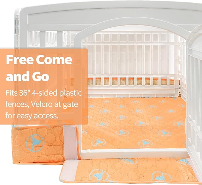 PJYuCien Dog Playpen Bottom Pad Fits for 36 Inch 4 Panels Exercise Pet Pen, Using as a Fence Stabilization and Puppy Pen Mat, Hoop and Loop Design, Orange (Playpen Not Included)
