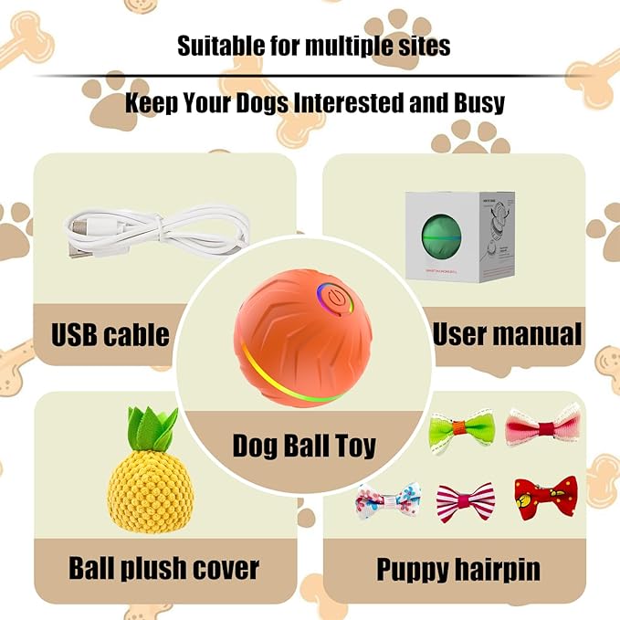 Valentines Day Gifts Interactive Dog Toys Dogs Ball,Moving Dog Toy with Touch Activated,Anti Boredom Dog Toys for Small Medium Dogs,Tough Motion Activated Automatic Vibrating Dog Ball