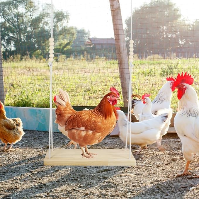 3PCS Chicken Swing, Natural Wood Chicken Toys for Coop, Easy Install Chicken Run Accessories, Adjustable Wood Stand for Hens Poultry Rooster Bird Parrot