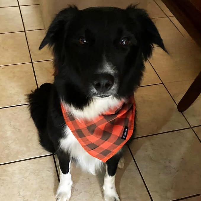 Dog Bandana Fall Small-Orange Brown Dog Scarf Buffalo Plaid Printing Adjustable Bib Handkerchief Accessories for Small Dogs Cats (S)