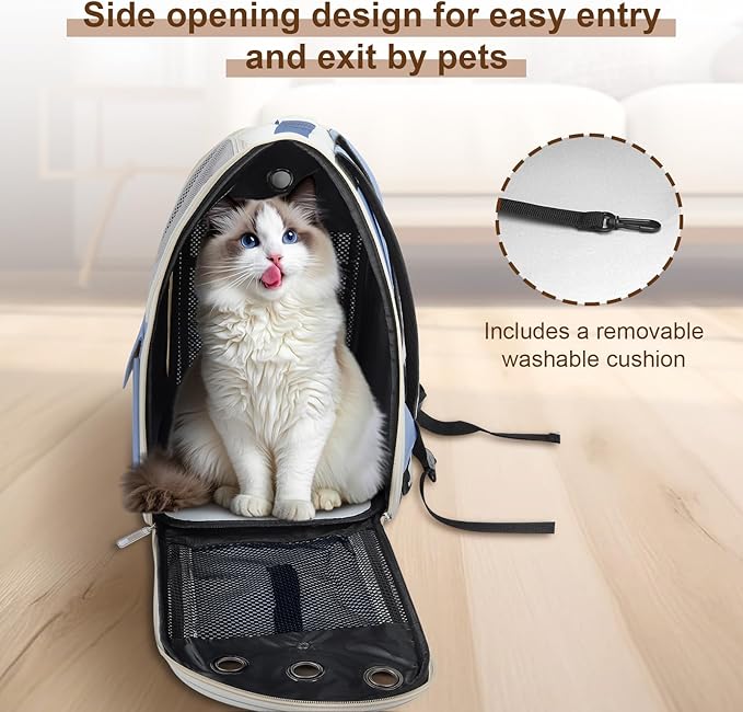 Airline Approved Cat Carrier Backpack - Ventilated Breathable Mesh for Small Dogs & Cats (15lbs), Soft Sided Dog Backpack for Hiking, Camping, Travel & Vet Visits with Padded Straps (Blue)