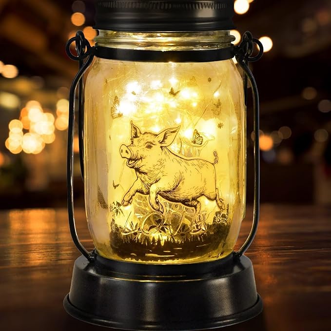 kyoryuger Pig Gifts for Women/Men/Kids Pig Lovers Animal Solar Lantern, Piglet Animal, Solar Garden Decoration, Night Light Room Decor Farm Piglet Present Yard, Patio,Backyard,Porch, Torches