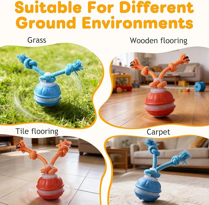 2Pcs Zealburst Dog Toy, Interactive Dog Toys, 360°Interactive Smart Rolling Pet Ball, USB Rechargeable Smart Motion for Bored Pet Cats Dogs, Interactive Dog Balls (Orange+Blue)