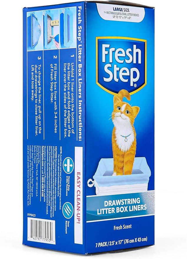 Fresh Step Drawstring Cat Litter Box Liners, Scented Heavy Duty Kitty Litter Bags for Large Oval or Rectangle Pans, Helps Contain Odor and Mess, Easy Lift Out Cleanup, 30 x 17 in, 7 Count - 4 Pack