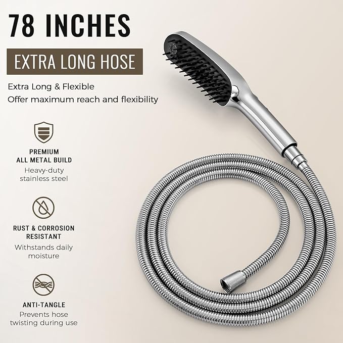 G-Promise 3 Mode Dog Shower Attachment with Pause Mode, Dog shower Sprayer with 78 Inches Stainless Steel Hose, Metal Diverter, Adhesive Holder, for Fast and Easy Dog Bathing and Cleaning(Chrome)