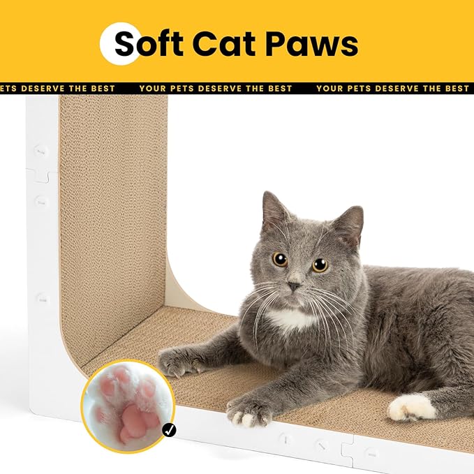 Cardboard Cat Scratcher,26 Inch L Shape Scratch Pad Wall Mounted,Vertical Scratching Board, Durable Cardboard to Protect Furniture for Indoor Cats,White Junbo