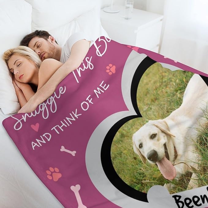 Personalized Paw Print Dog Blanket with Pet Name Face-Custom Puppy Blankets with Picture for Dogs-Customized Dog Memorial Throw Fleece Blanket-Loss of Pets Supplies Sympathy Gift for Bed Sofa Travel