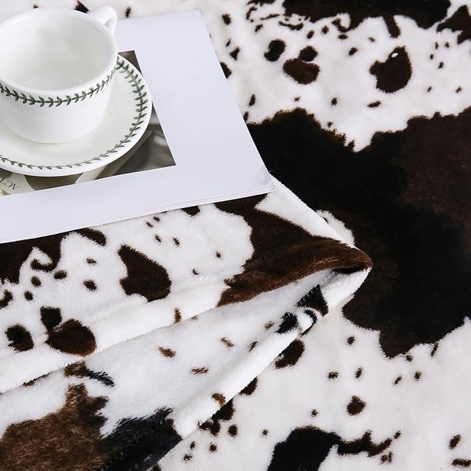 Bnuitland Cow Printed Fleece Flannel Throw Blanket, 300 GSM Double Sided Fuzzy Fluffy Blanket for Bed Sofa Couch Travel, Super Soft Lightweight for Adults and Kids, 60×80 inch