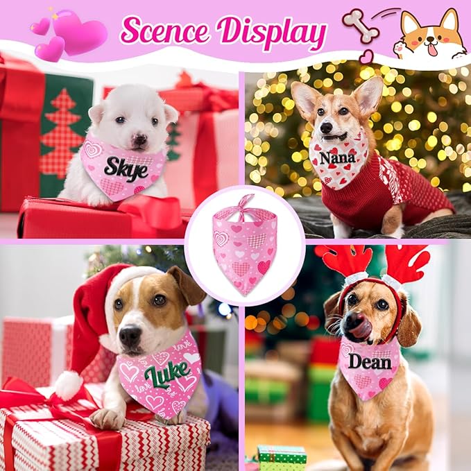 Personalized Dog Bandana Embroidered Name, Custom Neckwear Dog Scarf Triangle Bibs Pet Accessories for Small Medium Large Dogs Cats Pets Birthday Valentine's Day