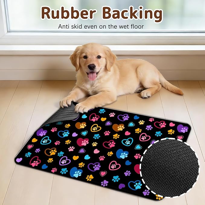 Dog Food Mat for Bowls, Absorbent Quick Dry Dog Cat Mats for Food and Water, Non-Slip Backing Pet Mat Pet Supplies - Paw Pattern