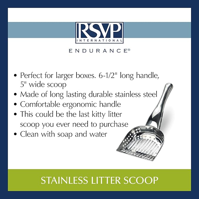 RSVP International Endurance Collection Stainless Steel Kitty Litter Scoop, 4.75x2.5x11.25"