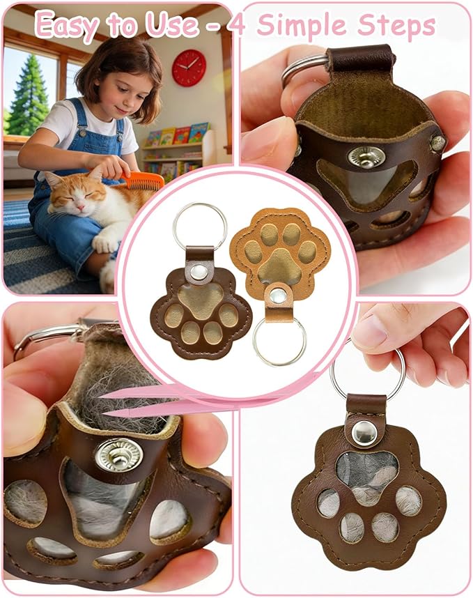 Paw Dog Hair Keychain - Premium Leather Pet Fur Keepsake, Waterproof Memory Charm for Dog/Cat Lovers, Bag & Key Accessory