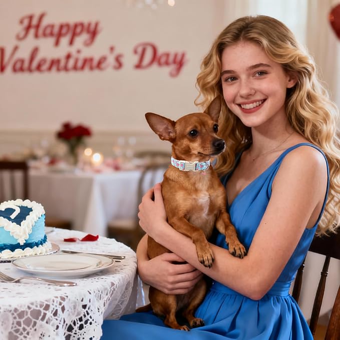 DOGWONG Blue Heart Dog Collar, Cute Valentine Collar, Valentine's Day Dog Collar with Strong Plastic Buckle for Small Medium Large Dogs,S