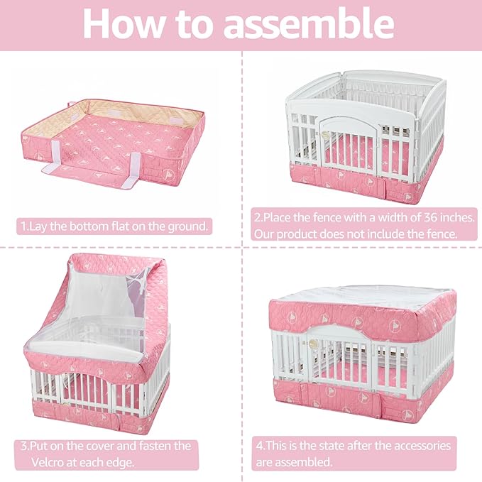 PJYuCien Dog Playpen Bottom Pad and Cover Fits for 36 Inch 4 Panels Exercise Pet Pen, Pink