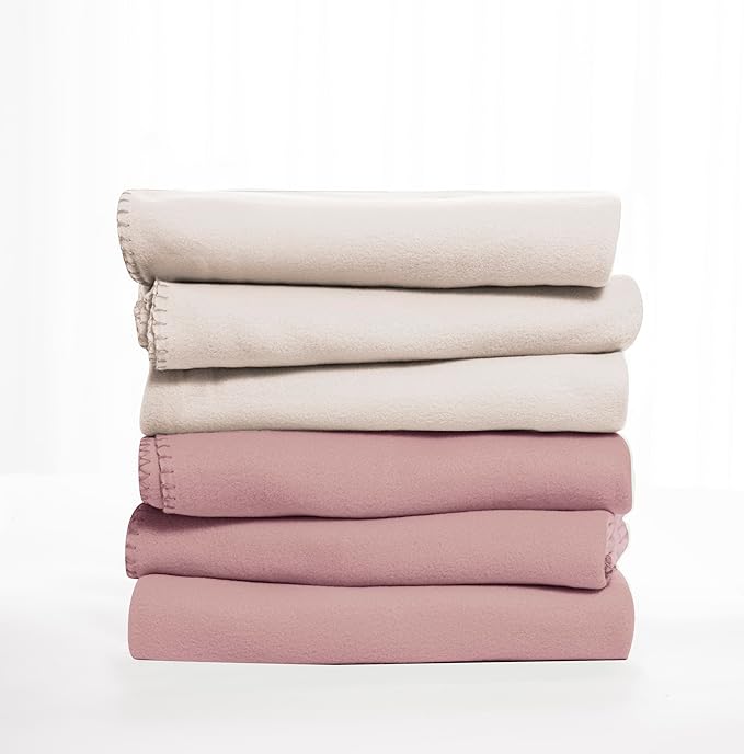 Fleece Throw Blankets Bulk Fleece Blankets Solid Wholesale Lightweight Warm Soft for Pet Bed Sofa Couch Office Wedding Gifts Travel Seasons Beige and Pink 50x60 Inches Pack of 6