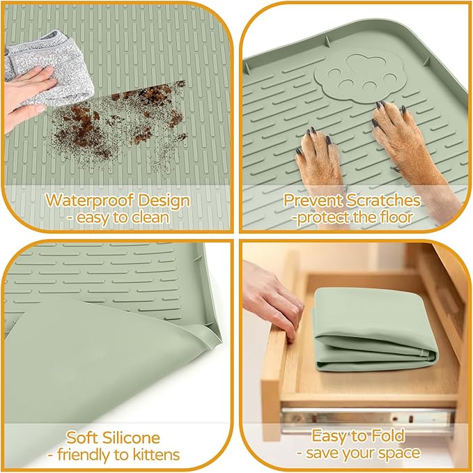 Lanstics Dog Food Mat, 40" x 28" Large Silicone Mat Dog Feeding Mat with Raised Edge Non-Slip Pet Feeding Mat for Food and Water Bowl, Easy to Clean, Floor Protection (Green)