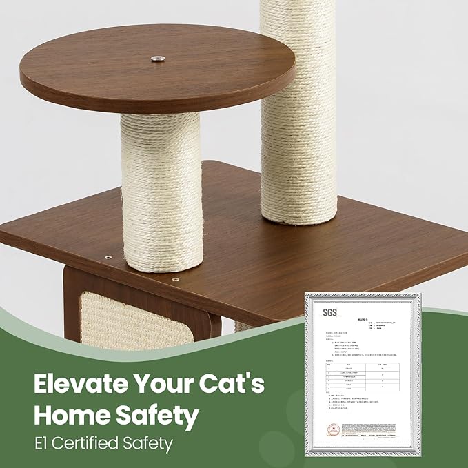 Cat Tree, 37.4-Inch Cat Tower with Plush Cozy Perch for Indoor Cats, Sturdy Tower with Fully Sisal-Wrapped Columns and Plush Toy Ball for Kitty Play,