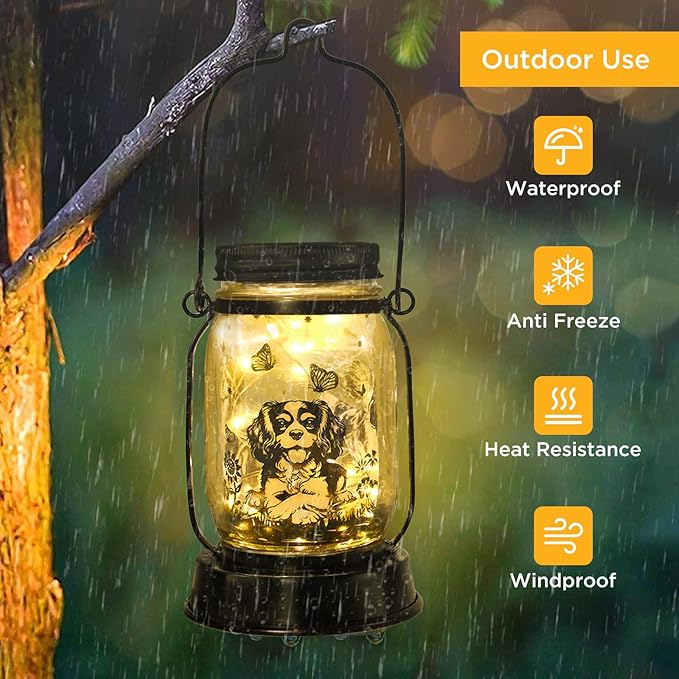 Cavalier King Charles Spaniel Gifts for Women/Men Cavalier Solar Lanterns Mom Birthday Dog Lovers Lantern Pet loss Dog Memorial Lights Solar Garden Decoration for Yard, Patio,Backyard,Porch Torches