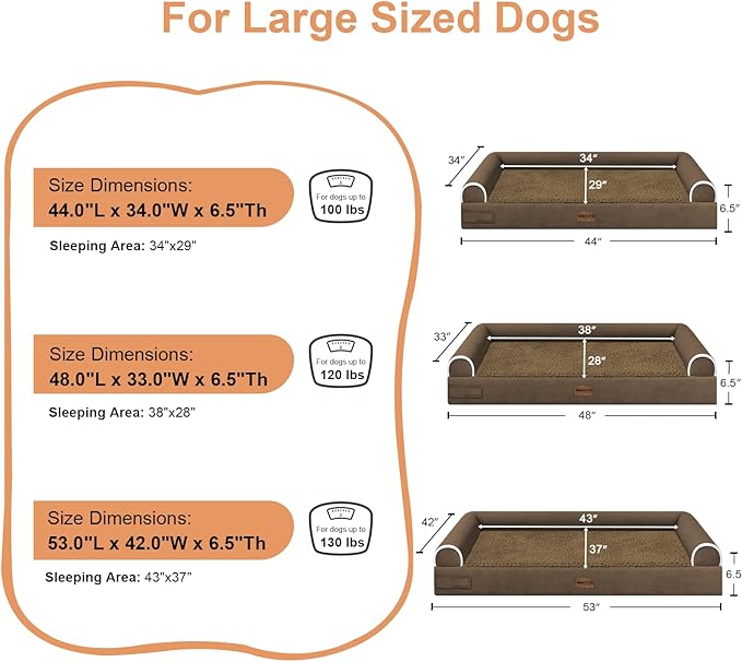 Large Dog Bed Orthopedic Washable: Extra Large Sized Beds for Jumbo Dogs Egg Crate Foam Sofa Couch Waterproof Removable Cover - Dark Coffee