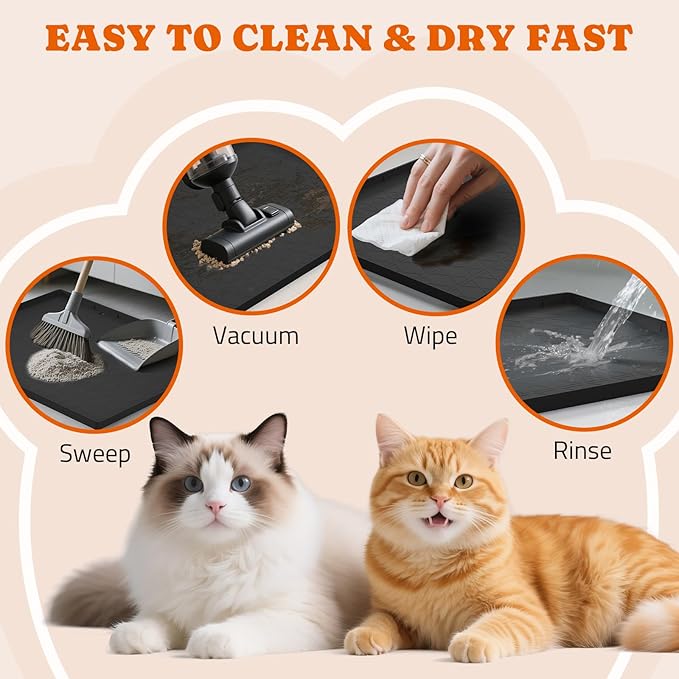 Extra Large Silicone Cat Litter Mats, 34" x 22" Waterproof Litter Box Mat, Non-Slip Kitty Litter Mat for Scatter Control, Easy to Clean & Urine-Proof Cat Litter Trapping Mat, Black