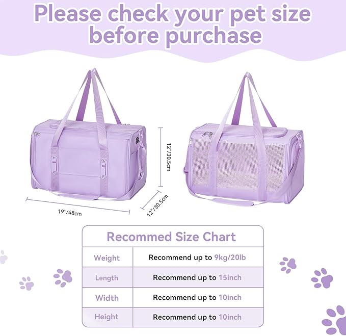 PETSFIT Large Cat Car Carrier with Patented Safety Buckles(19 x 12 x 12) – Roomy Escape-Proof for Safe Driving, Lockable Zippers & Safety Tether, Soft-Sided Travel Carrier for Road Trips & Vet Visits