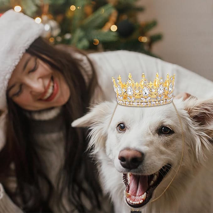 Abbylike Pet Rhinestone King Crown, Queen Crown for Birthday New Year Costume for Small Dog Cat Cosplay Party Accessories Adoption Celebration Wedding Birthday Photos Prop Costume(White,Medium)