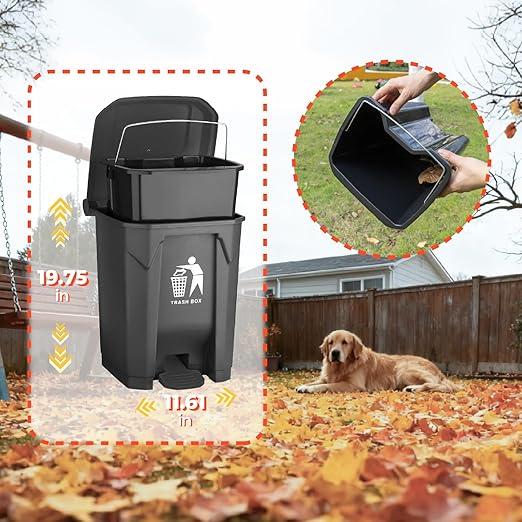 30L Dog Poop Trash Can Outside with Pooper Scooper, Inner Bucket, Stainless Steel Dustpan, Rake & Shovel, Waste Bags for Dog Poop Disposal