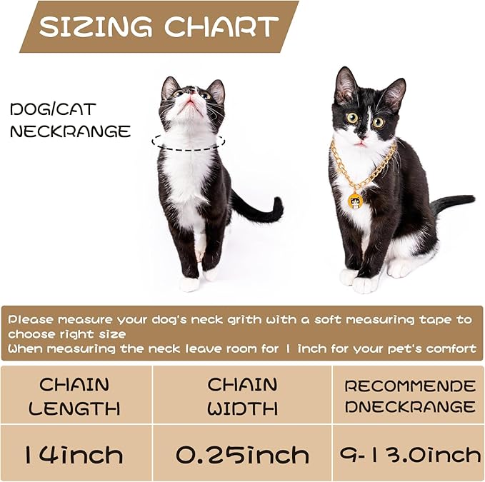 HOWWFALY Dog Collar and Cat Chain Necklace Stainless Steel Adjustable 18K Gold Heart-Shaped Necklace for Small Pets Cats Kitten Puppy (Gold, 13.7 inch)