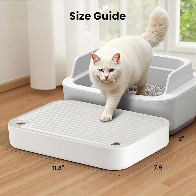 Litter Box Step, Litter Box Ramp/Catcher, Anti-Tracking & Easy to Clean, Ideal for Small & Elderly Cats (White)