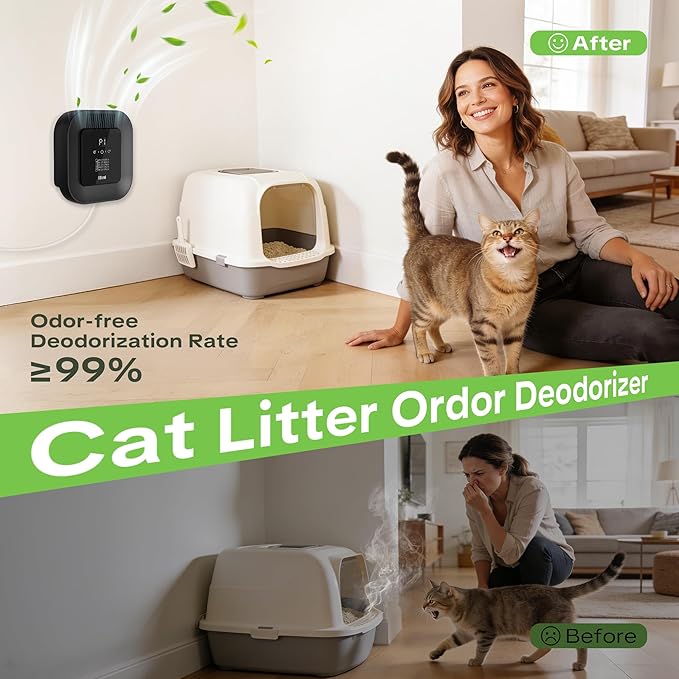Cat Litter Deodorizer & Strong Odor Eliminator with Ozone & Aromatherapy - 5 Mode Air Purifier for Dog Poop, Cat Pee & Urine, Smoke - Plug in USB for Litter Box, Pet Home, Car, Kitchen, Bathroom