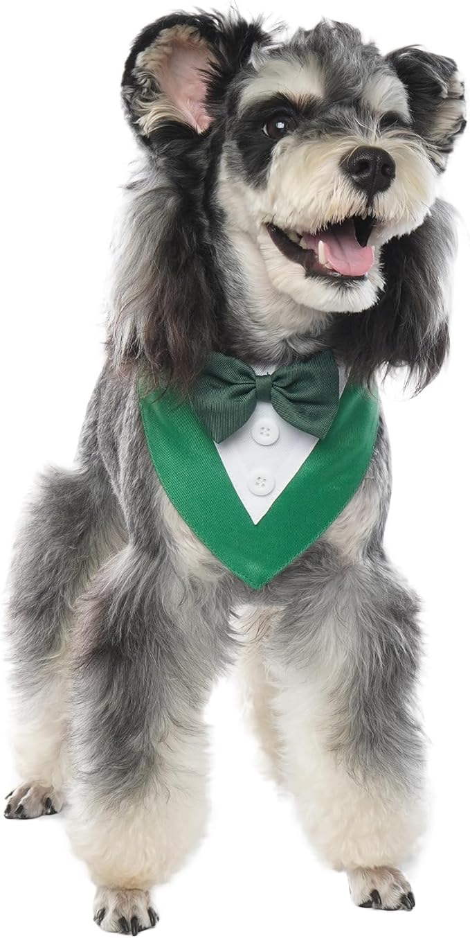 FUAMEY Dog Tuxedo St.Patrick's for Small Dogs,Dog Formal Suit Dogs Attire Pet Bow Tie Puppy Party Costumes Cat Tux Outfits Pets Bandana Cosplay Adjustable Bowties St.Patrick's Day Green S