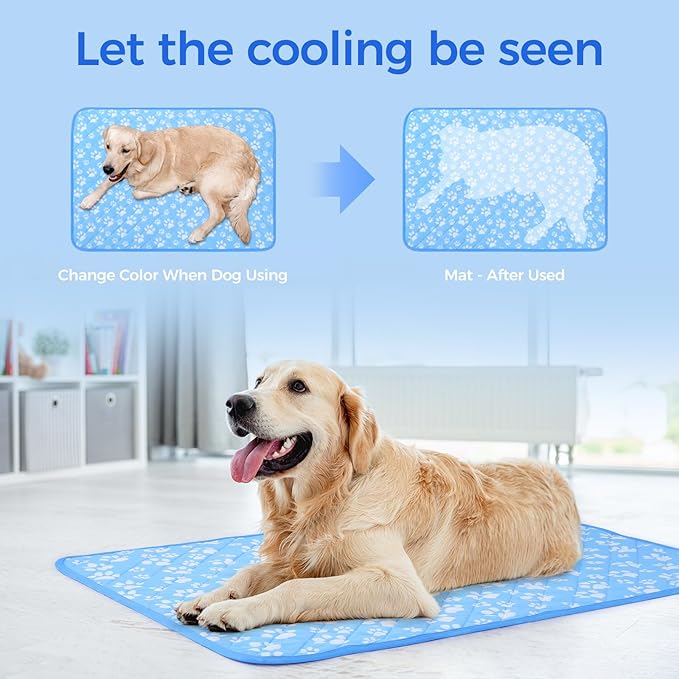 Rywell Self-Cooling Mat for Dogs Medium, 30'' x 20''- Endothermic Color Changing Arc-Chill Cooling Fiber - Washable Non-Toxic Summer Pet Outdoor Bed, Non-Slip, Foldable, Quick-Dry Dog Blanket