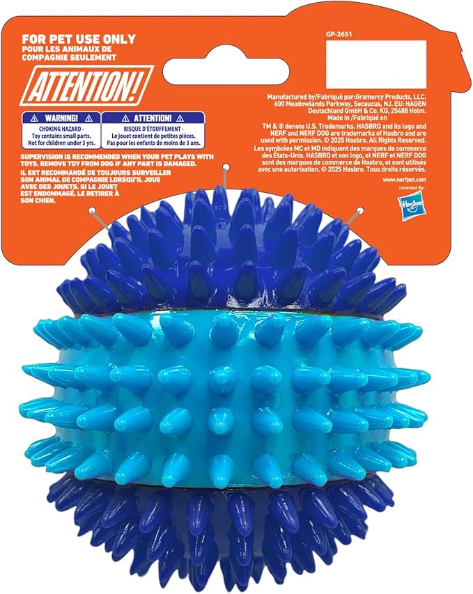 Nerf Dog 3.7in TPR 3-Part Spike Squeak Ball Dog Toy - Dark Blue/Light Blue