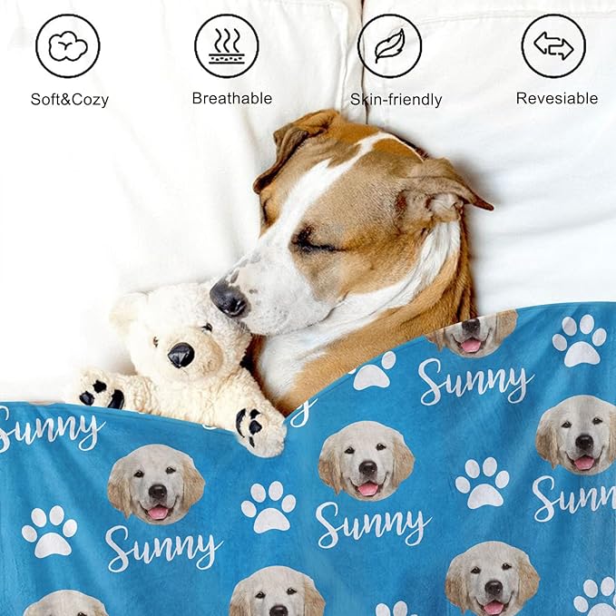 Personalized Dog Blanket, Customized Pet Blankets with Name Picture, Throw Blanket for Small Medium Large Dog Puppy Cat