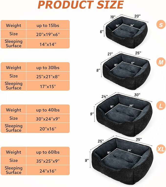 MIXJOY Rectangle Washable Orthopedic Dog Bed for Small, Medium and Large Dogs, Soft Calming, Sleeping Puppy Bed Durable Pet Cuddler with Anti-Slip Bottom, S (20"x19"x6")