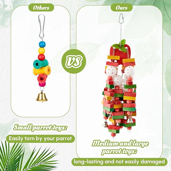 4 Pcs Extra Large Bird Parrot Toy Multicolored Natural Wooden Parrot Cage Chewing Toys for Large Medium Macaws Cockatoos African Grey Birds (Block and Ball)