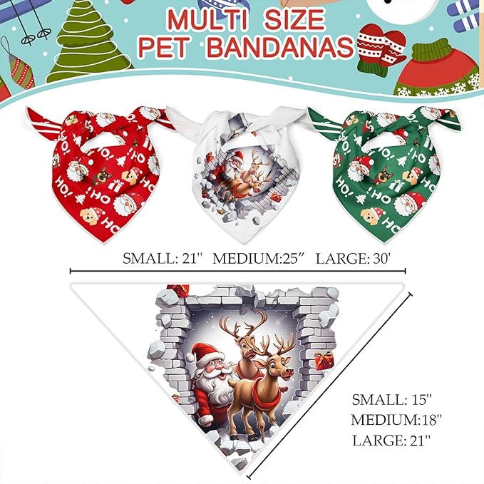 Christmas Dog Bandanas,Reflective Dog Bandana for Night Safety,Adjustable Santa Claus Dog Scarf Triangle Boy and Girl Pet Scarves for Medium Dogs,White,M