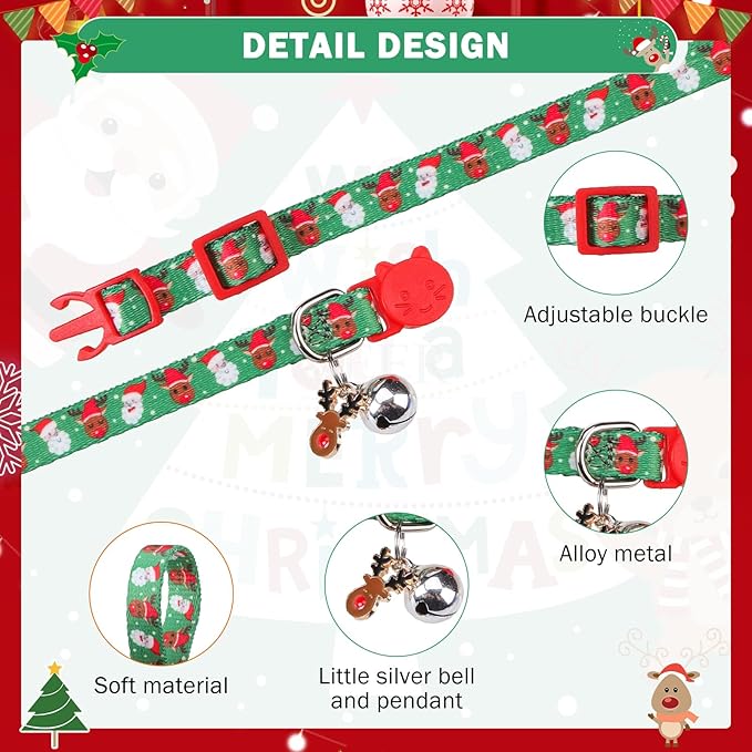 SCENEREAL Christmas Breakaway Cat Collar with Bells, Safety Buckle Soft Adjustable Cats Collars for Daily Wearing, Kitten Puppy Personalised Collars for Dogs Girl Boy