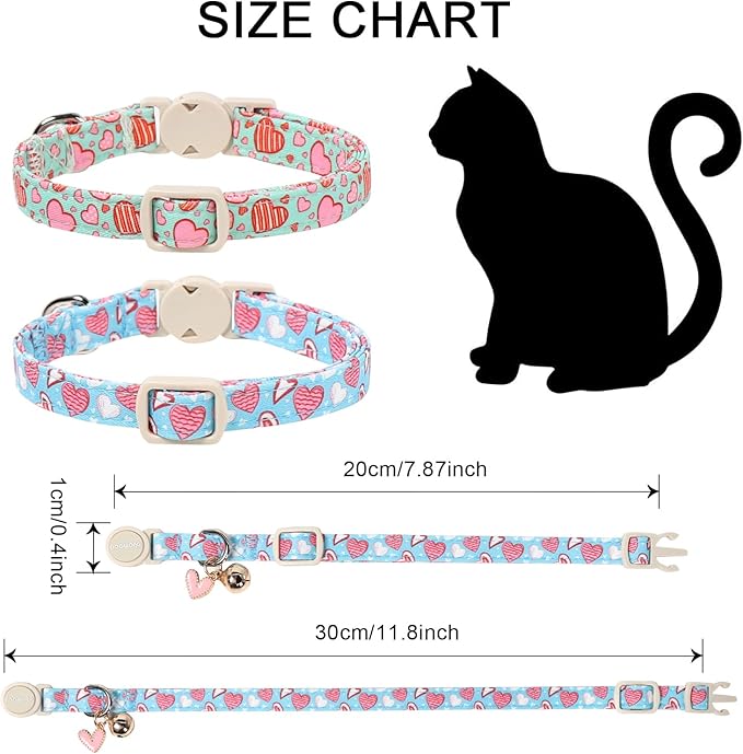 Cat Collar,2 Pack Valentines Day Cat Collar Breakaway,Safety Adjustable Collars with Bell for Kitten，Adjustable 7-12 Inch,Pet Supplies Accessories