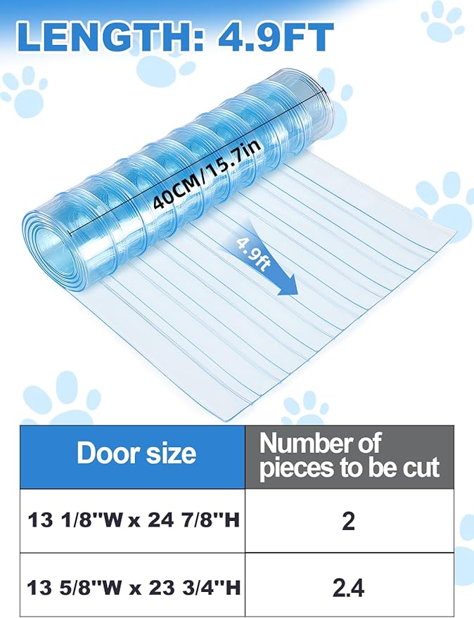 MEWTOGO 15.7 in x 4.9 ft Dog Door Replacement Flaps - Safe Plastic Vinyl Strip for DIY Doghouse Entry Door or Cat Door, Transparent Dog House Door Flap, Easy to Cut & Install