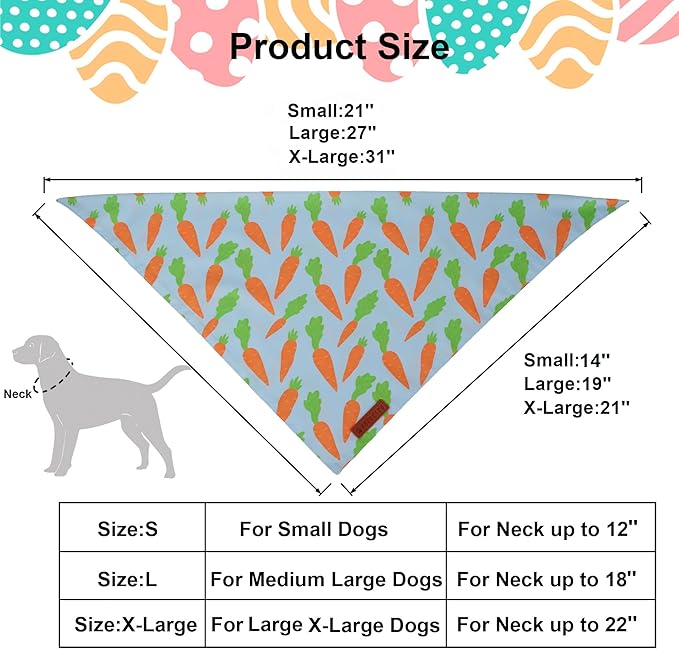 ADOGGYGO Easter Dog Bandanas 2 Pack, Reversible Bunny Carrot Print Puppy Scarf, Premium Fabric, Adjustable Fit Easter Bandana for Small Dogs (Small)