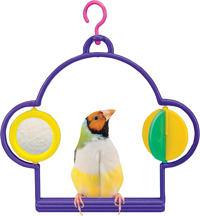 PENN-PLAX Bird Swing with Mirror and Spinner Toy – Attaches to Wire Birdcages – Great for Parakeets, Finches, and Other Small Birds – Multicolor (Pack of 2)