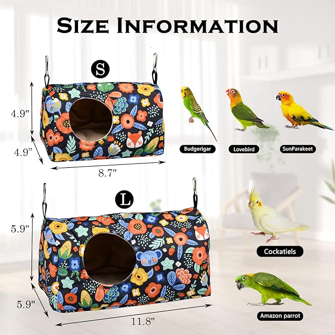 Bird Warm Bed Sleeping Nest House Snuggle Hanging Hut Hammock Hideaway Cave for Cockatiels Parakeets Budgies Lovebirds L