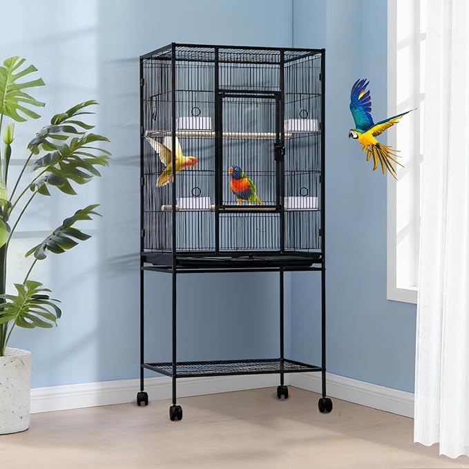 Large Bird Cage, 54" H Big Bird Cage with Stand for Parakeets Parrots Conures Lovebird Cockatiel Black