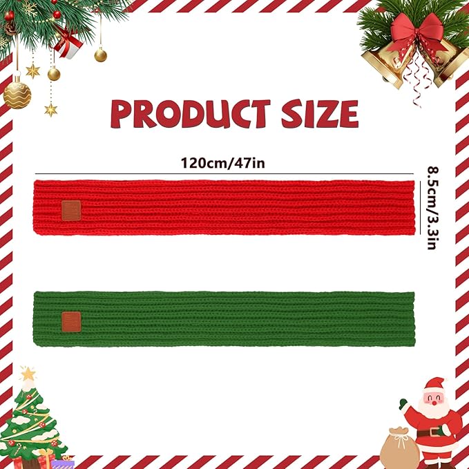 BWOGUE 2-Piece Winter Dog Knitted Scarf & Dog Neck Warm Bandanas with Red and Green Patterns for Medium/Large Dogs - Winter Warm Holiday Scarf Pet Accessories (Red, Green)