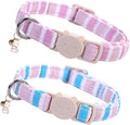 Elegant little tail 2 Pack Cat Collar-Pink Strip Cotton Breakaway Cat Collars with Bell Pendant Kitten for Girl Safety Adjustable Collar for Small Cats Puppy
