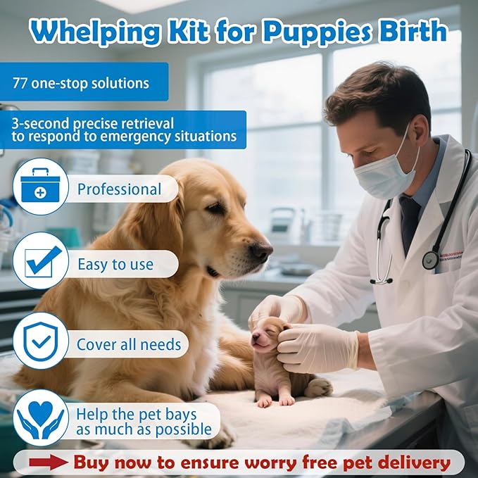 Whelping Kit for Puppies Birth - Reusable Birthing with 77Piece,Birthing Essentials with Emergency Whelping Supplies,Kitten Bottle Feeding kit for New Born Puppy Supplies and Kitten